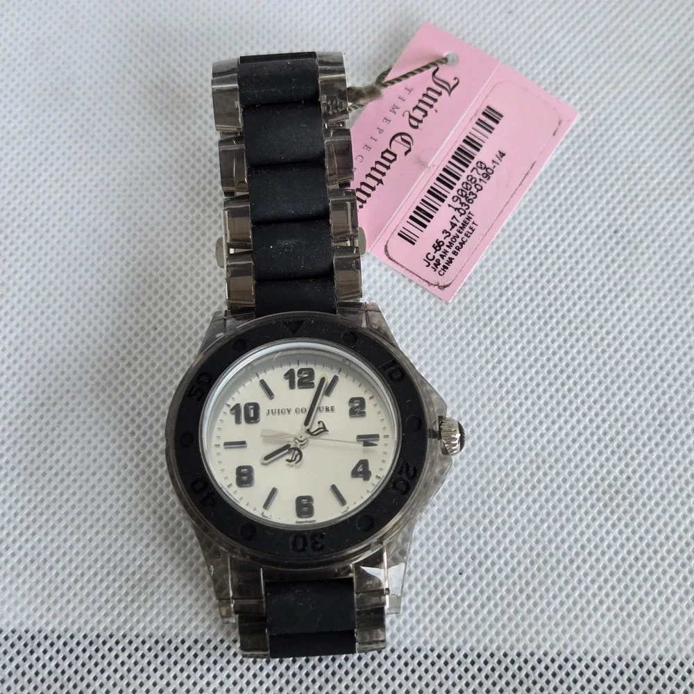 Juicy Couture Womens Rich Watch 1900870 Black Clear Link Band NWT 6.5